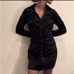 Zara Satin Effect Black Long Sleeve Midi Dress‎ Size Small